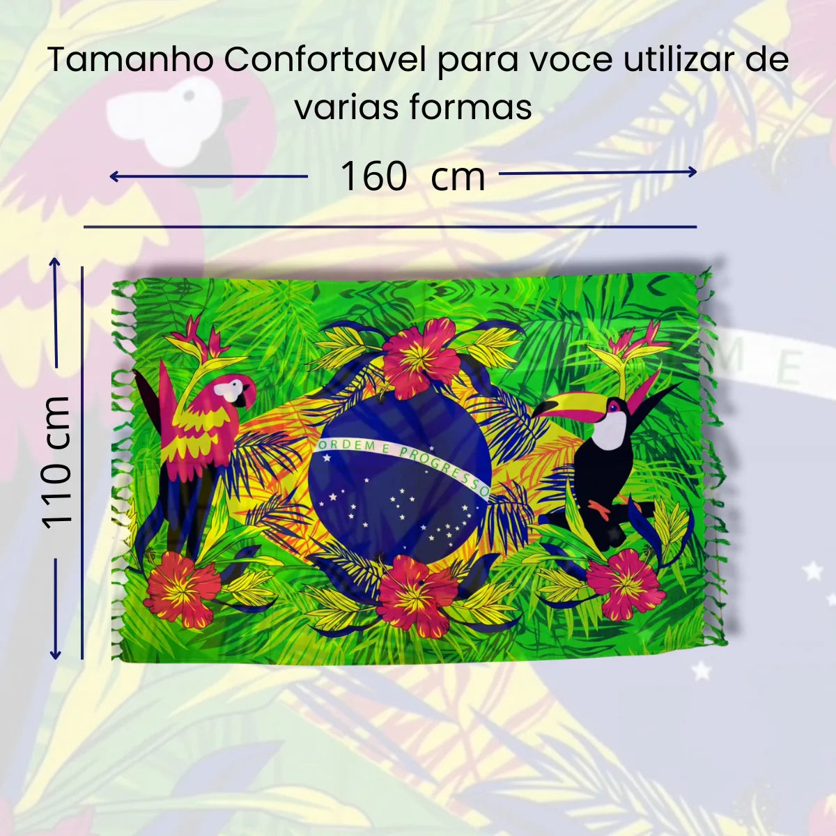 Canga Brazil Flag with Flowers and Wild Birds - Brazilian Beach Towel