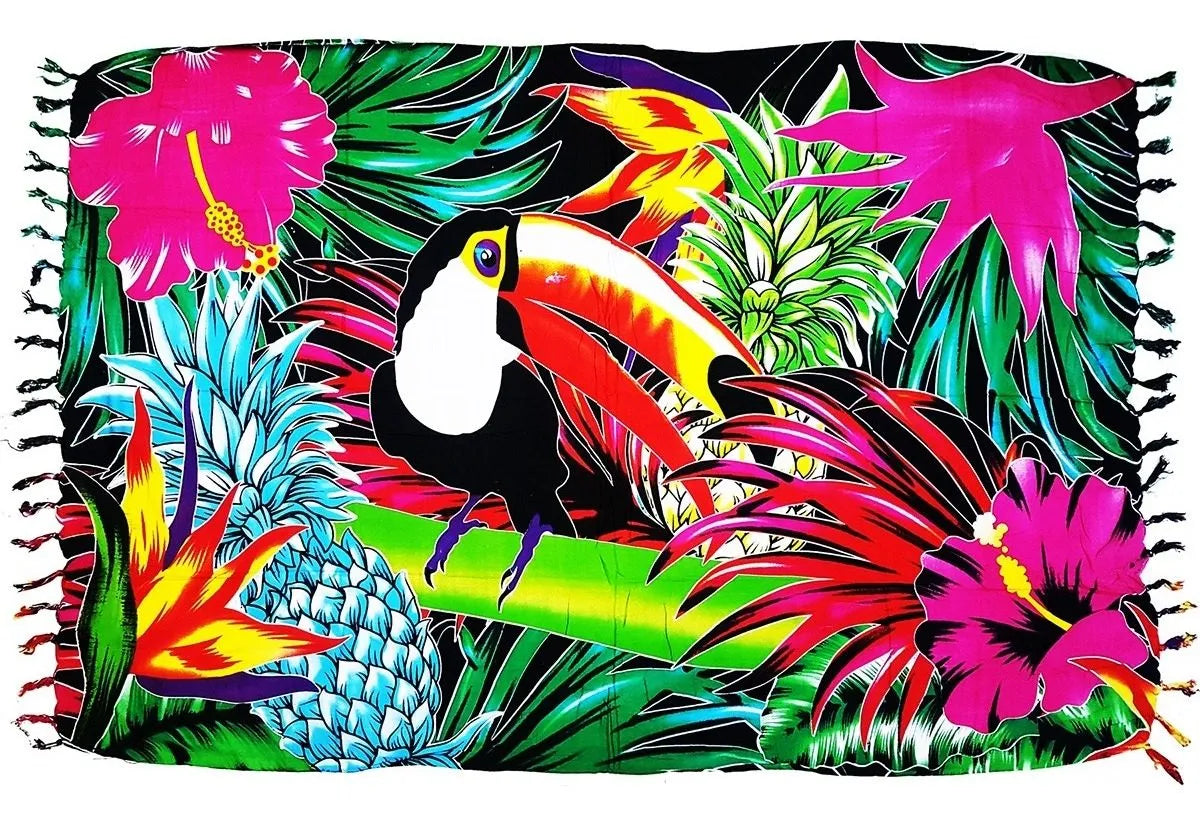 Canga Toucan and Flowers - Brazilian Beach Towel