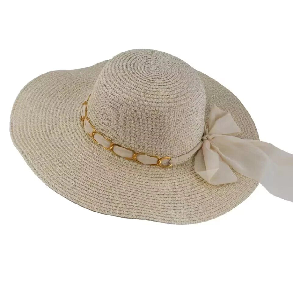 Chic Beige Straw Beach Hat for Women – Summer Luxury Style