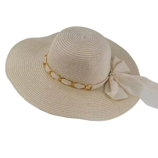 Chic Beige Straw Beach Hat for Women – Summer Luxury Style