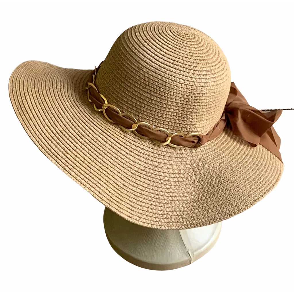 Chic Caramel Straw Beach Hat for Women – Summer Luxury Style