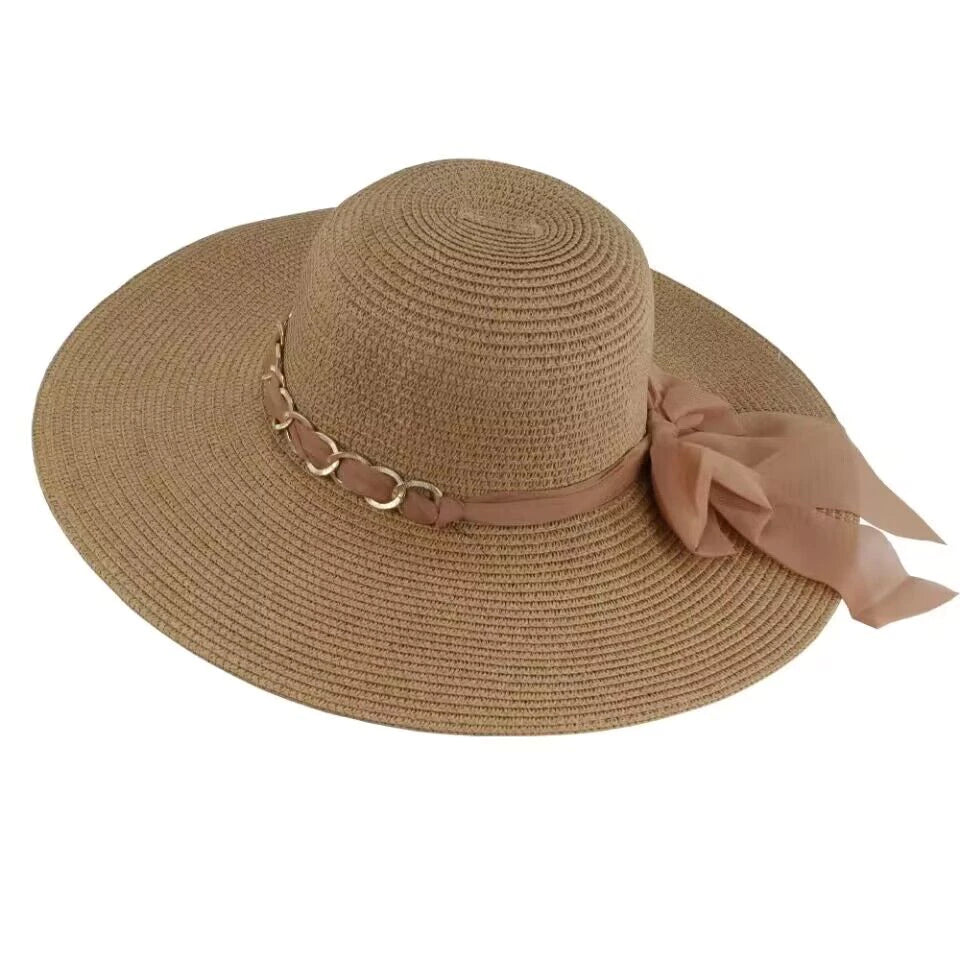 Chic Caramel Straw Beach Hat for Women – Summer Luxury Style