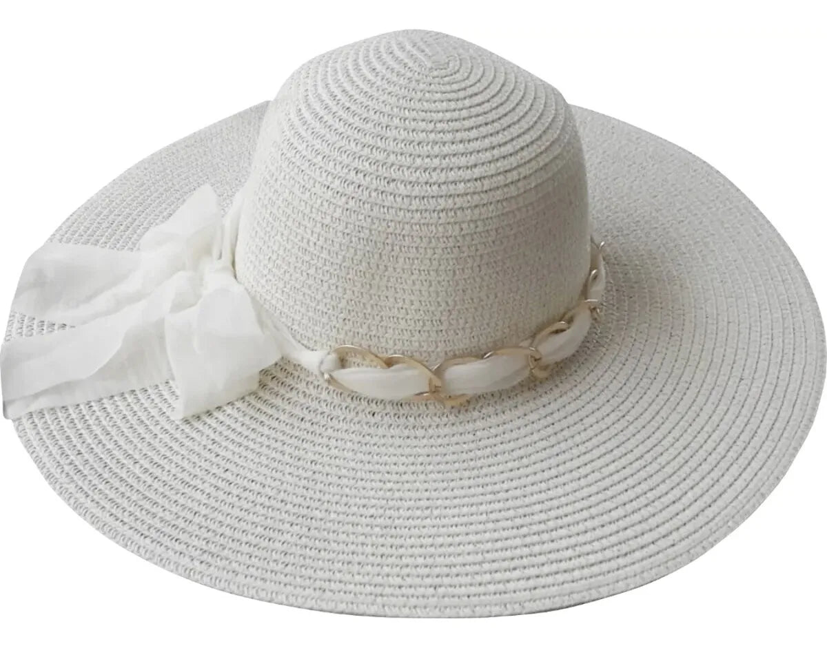 Chic White Straw Beach Hat for Women – Summer Luxury Style