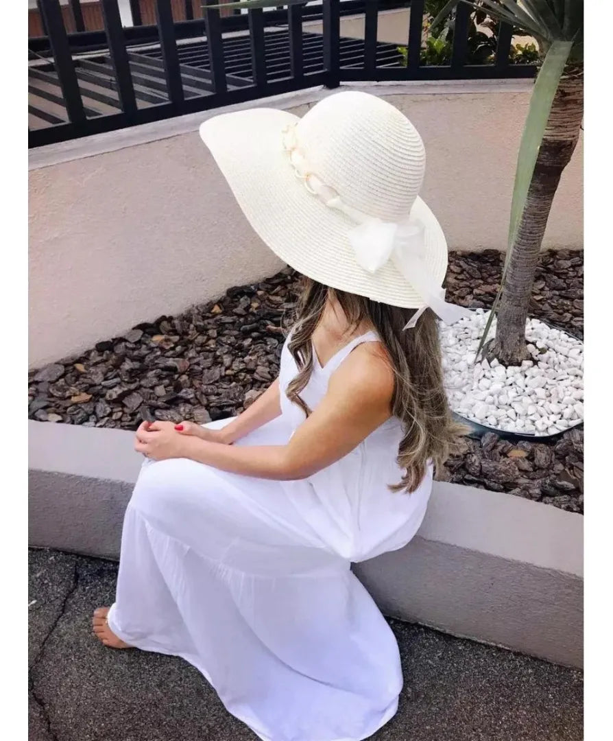 Chic White Straw Beach Hat for Women – Summer Luxury Style