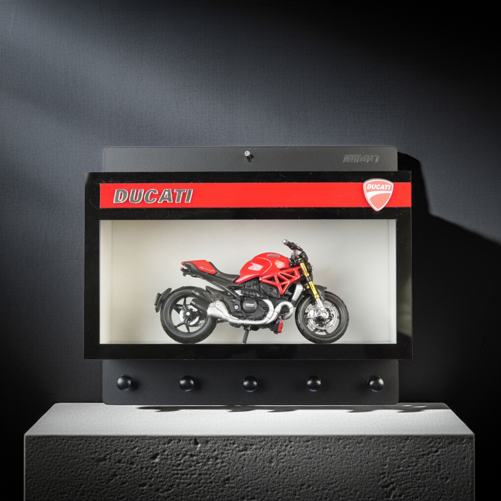 Ducati Wall Key Hook Rack - Scale Model Motorcycle Display Case