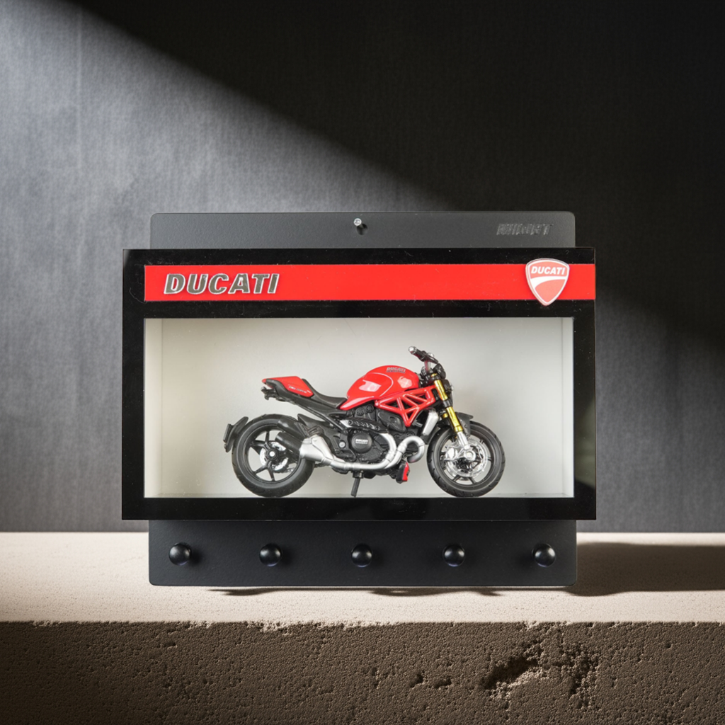 Ducati Wall Key Hook Rack - Scale Model Motorcycle Display Case
