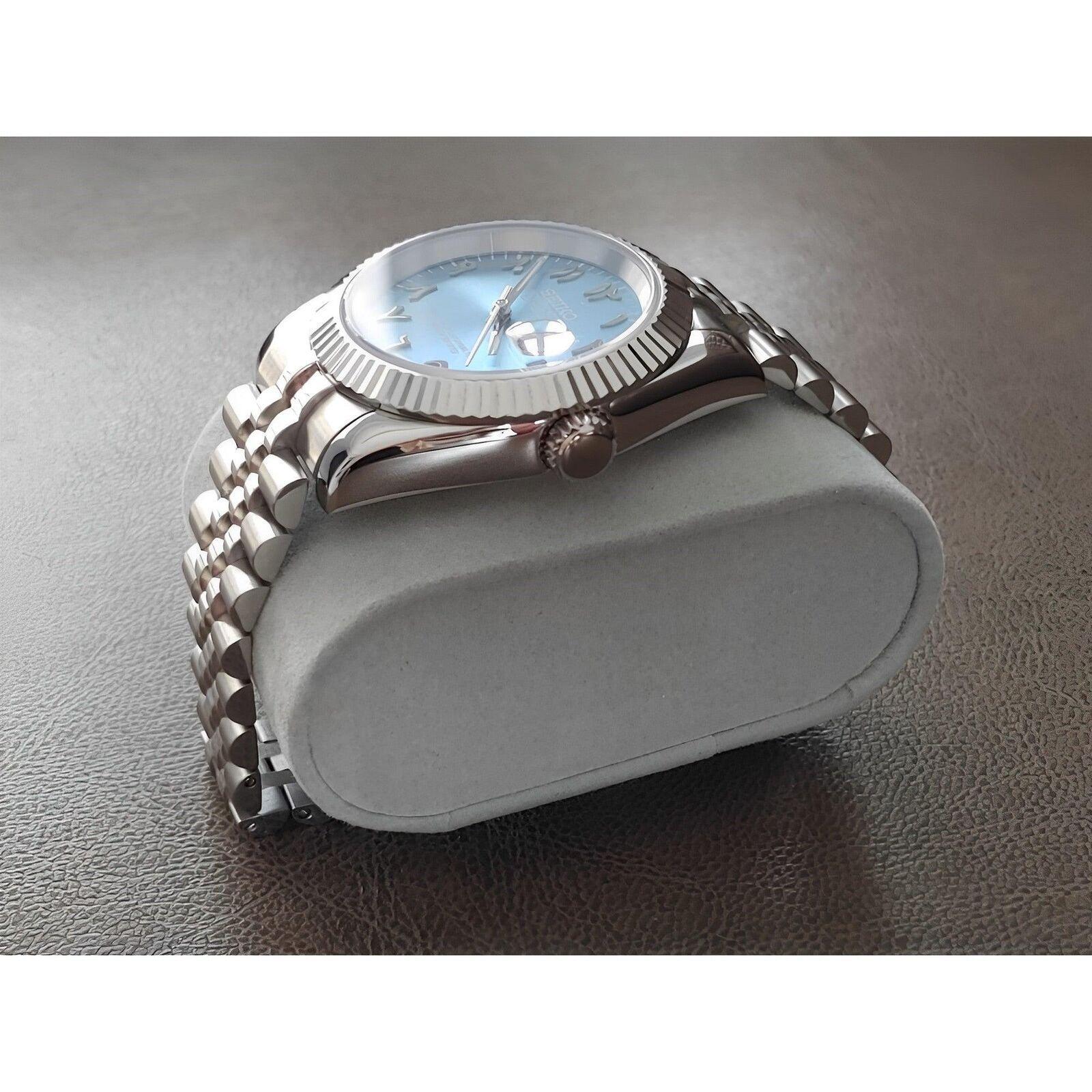 Seiko NH35 Datejust 39mm Ice Blue Arabic Dial | Chromed Indices | Fluted Bezel - Brazilian Shop