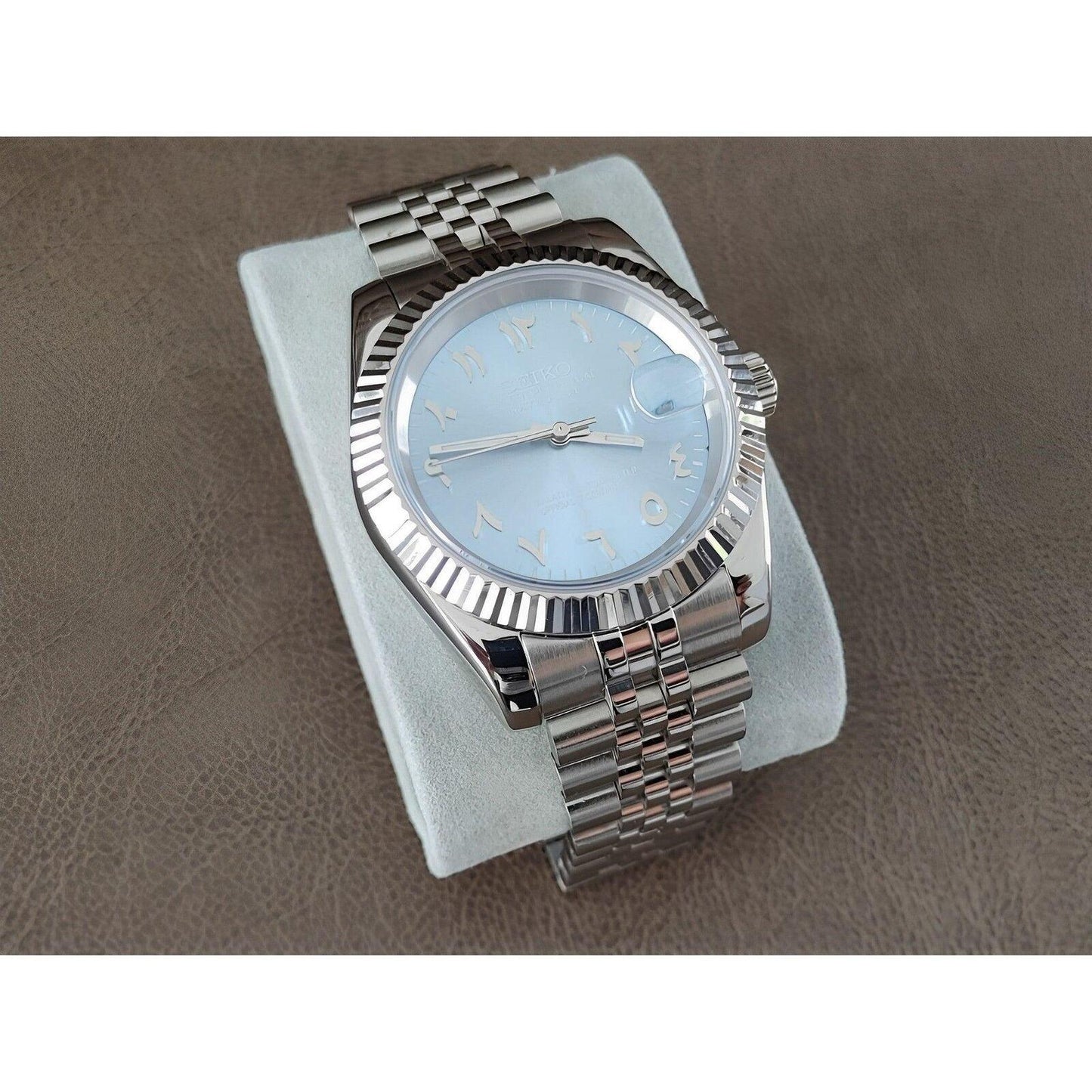Seiko NH35 Datejust 39mm Ice Blue Arabic Dial | Chromed Indices | Fluted Bezel - Brazilian Shop