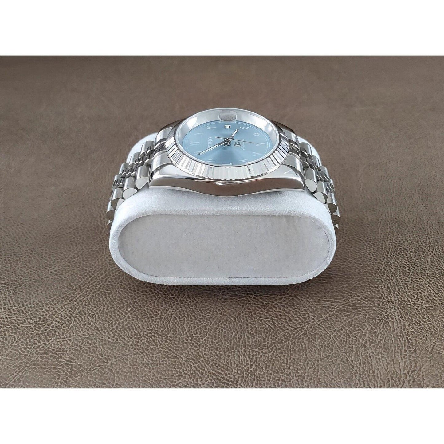 Seiko NH35 Datejust 39mm Ice Blue Arabic Dial | White Indices | Fluted Bezel - Brazilian Shop