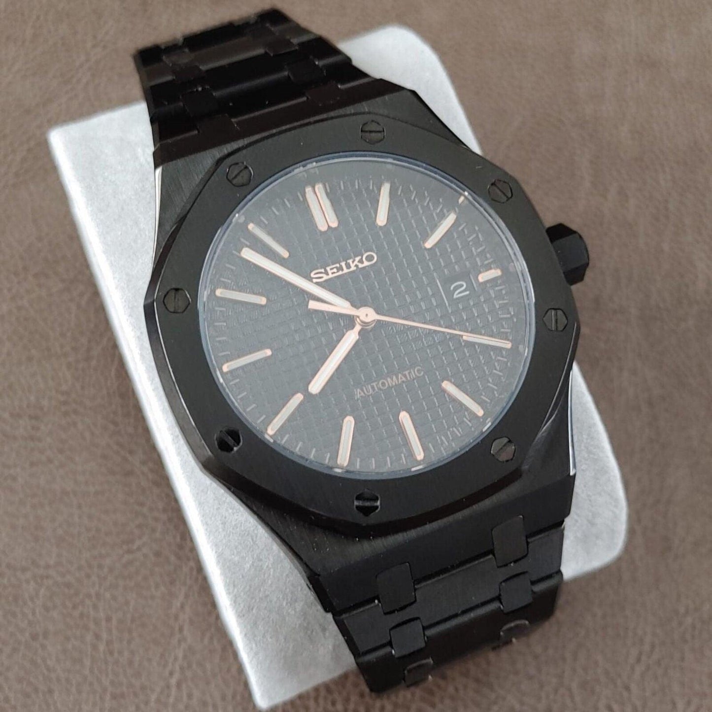 Seiko NH35 Royal Oak 41mm Black And Rose Gold - Brazilian Shop