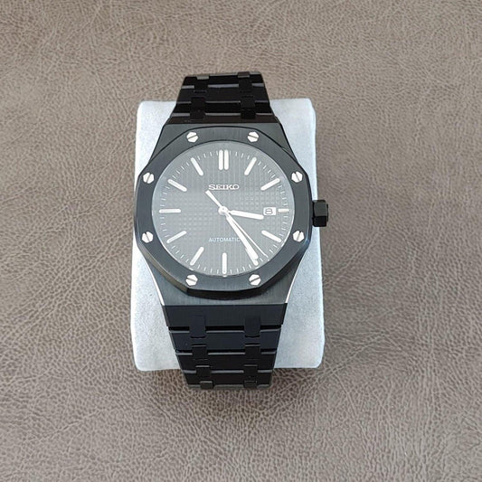 Seiko NH35 Royal Oak 41mm Black And Silver - Brazilian Shop