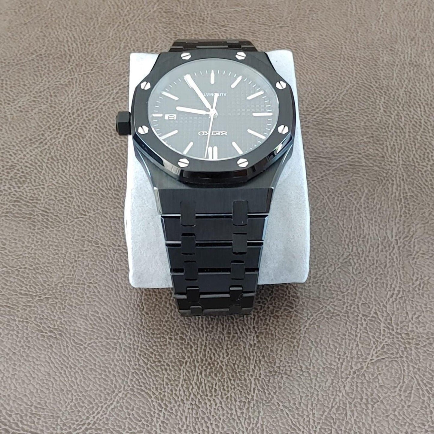 Seiko NH35 Royal Oak 41mm Black And Silver - Brazilian Shop