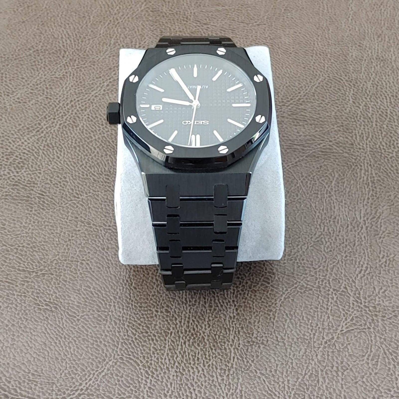 Seiko NH35 Royal Oak 41mm Black And Silver - Brazilian Shop
