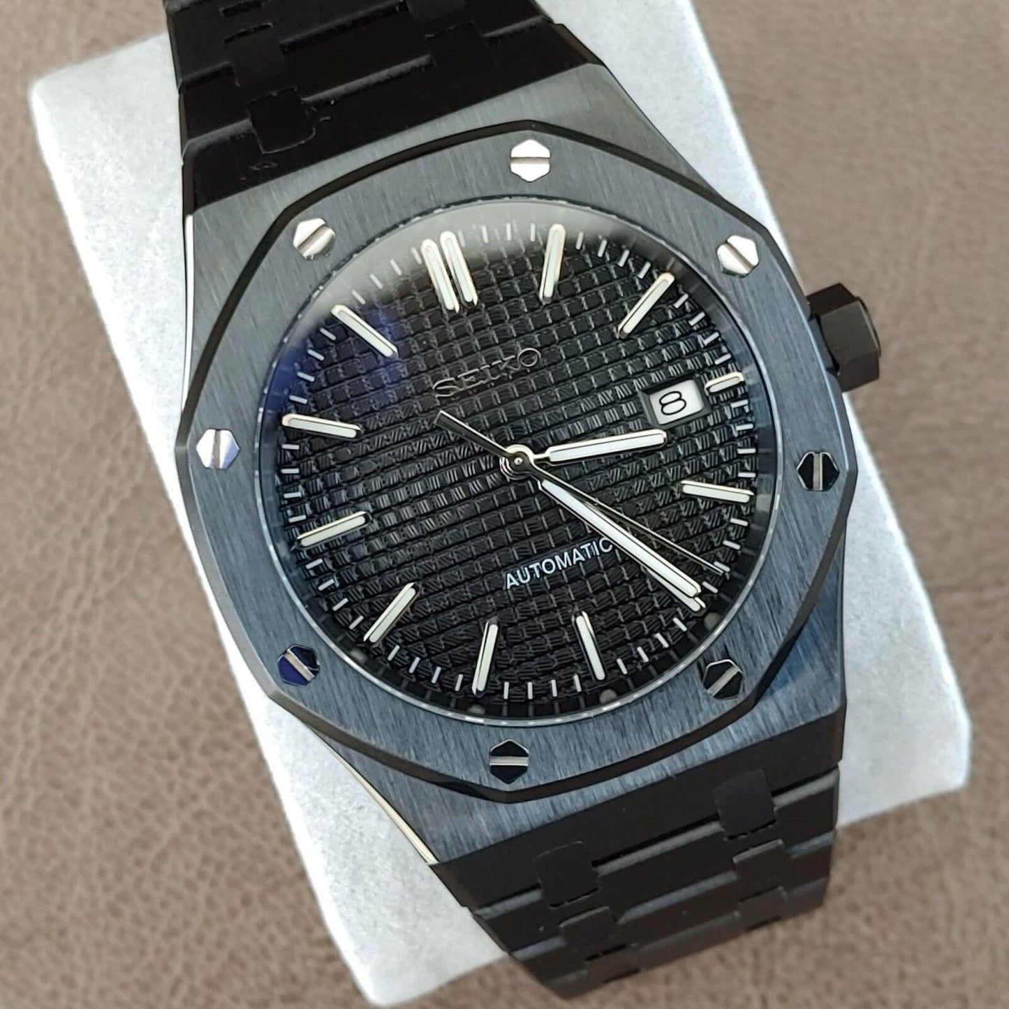 Seiko NH35 Royal Oak 41mm Black And Silver - Brazilian Shop