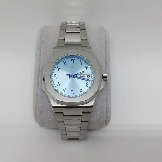 Seiko NH36 Day Date Nautilus 40mm Ice Blue Arabic Dial - Brazilian Shop