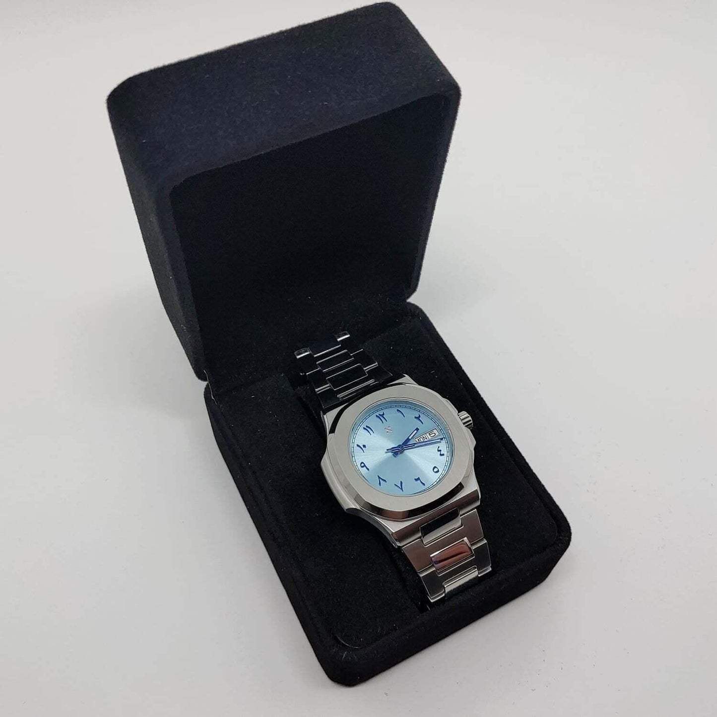 Seiko NH36 Day Date Nautilus 40mm Ice Blue Arabic Dial - Brazilian Shop