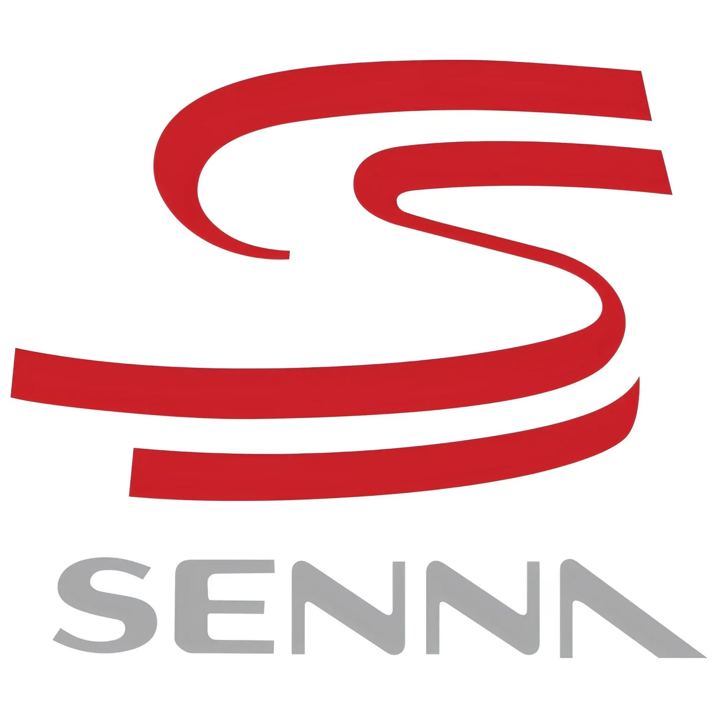 Red stylized Ayrton Senna "S" logo above gray "SENNA" text on white background.