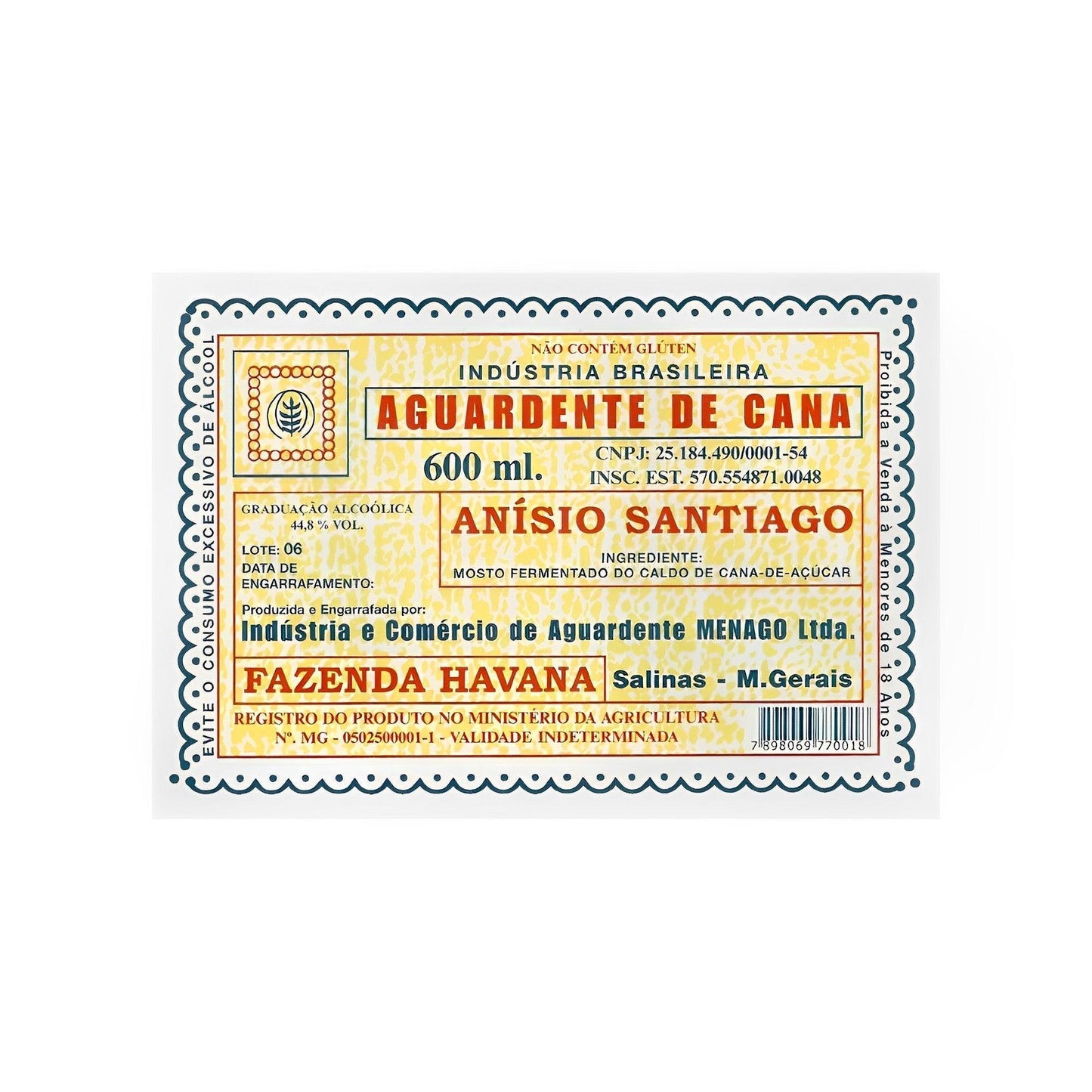 Cachaca Anisio Santiago 600ml - Special Edition of the Havana Alembic - Brazilian Shop
