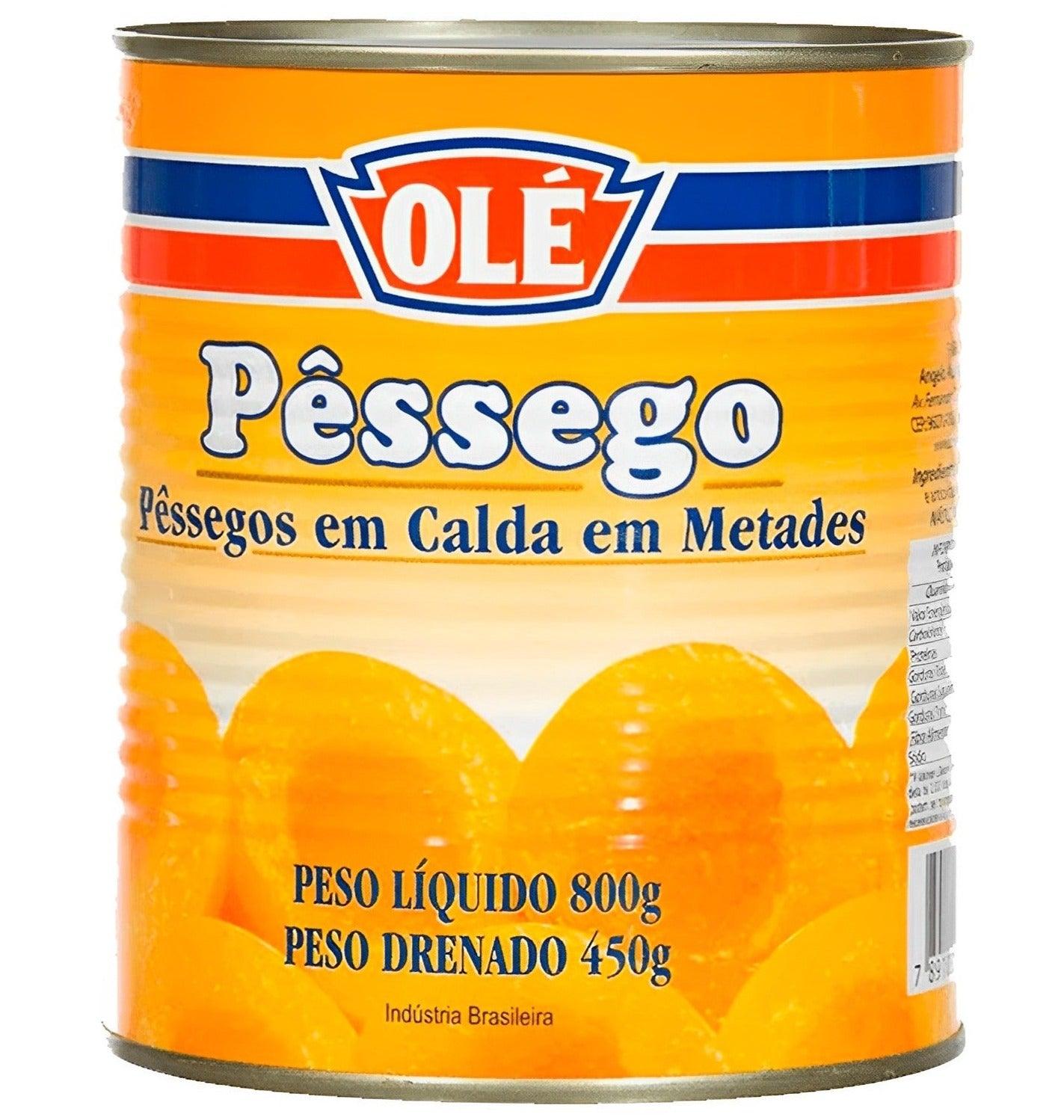 Olé Peach Halves in Syrup Can 15.87 oz. (Pack of 2) - Brazilian Shop