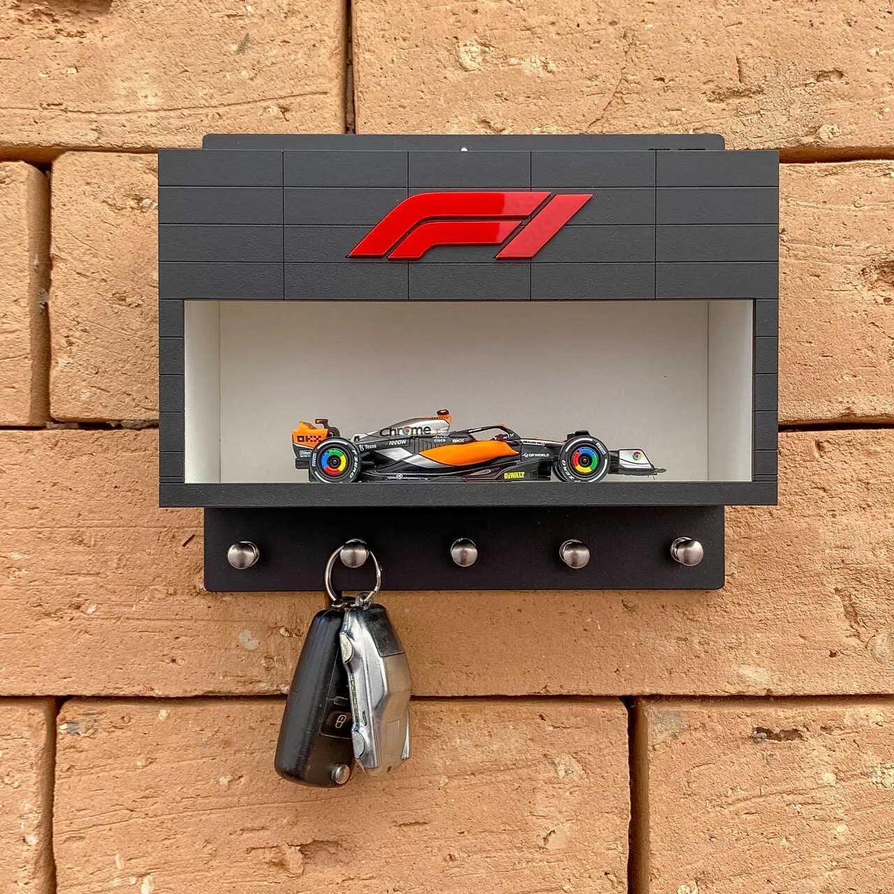 F1 Formula One Black Wall Key Hook Rack - Exclusive Item - Handcrafted Key Holder - Brazilian Shop