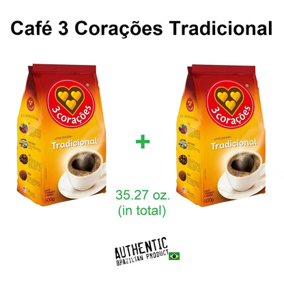 3 Coracoes Traditional Coffee 17.64 oz - Pack of 2 - Brazilian Shop