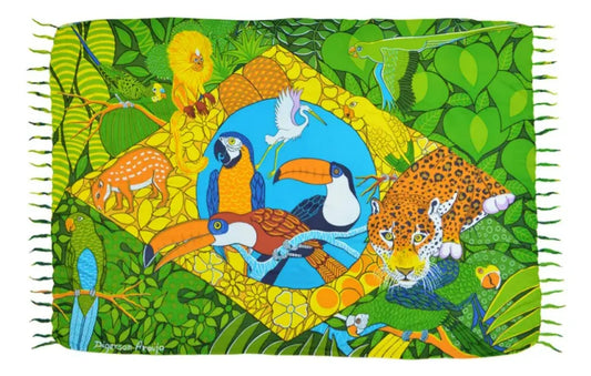Canga Brazil Flag and Animals - Brazilian Beach Towel