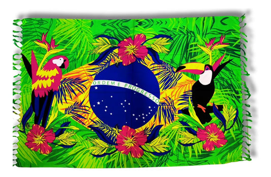 Canga Brazil Flag with Flowers and Wild Birds - Brazilian Beach Towel