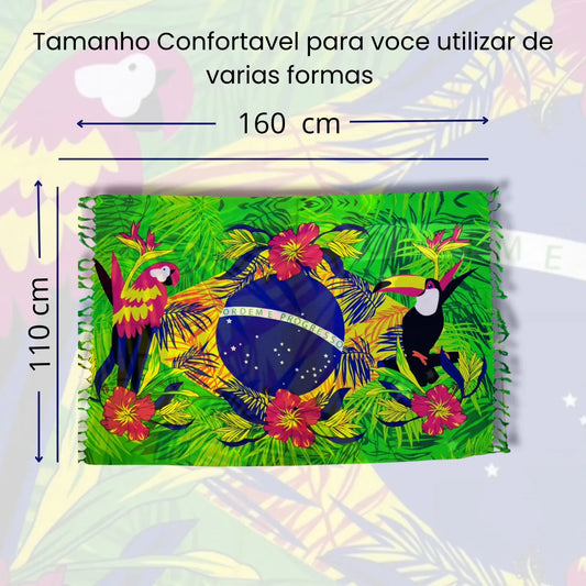 Canga Brazil Flag with Flowers and Wild Birds - Brazilian Beach Towel