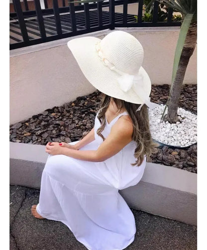 Chic White Straw Beach Hat for Women – Summer Luxury Style