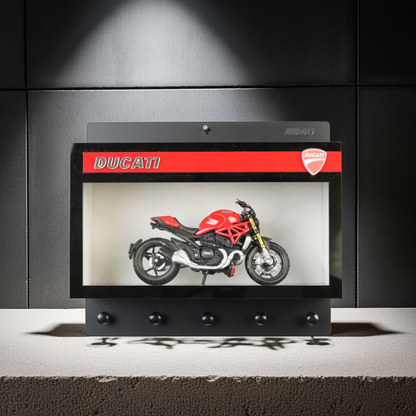 Ducati Wall Key Hook Rack - Scale Model Motorcycle Display Case