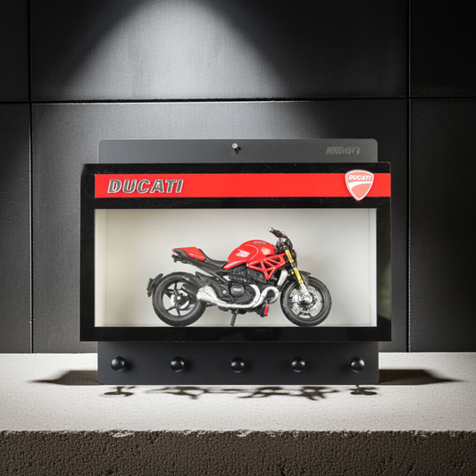 Ducati Wall Key Hook Rack - Scale Model Motorcycle Display Case