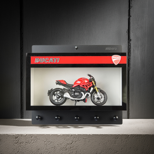 Ducati Wall Key Hook Rack - Scale Model Motorcycle Display Case