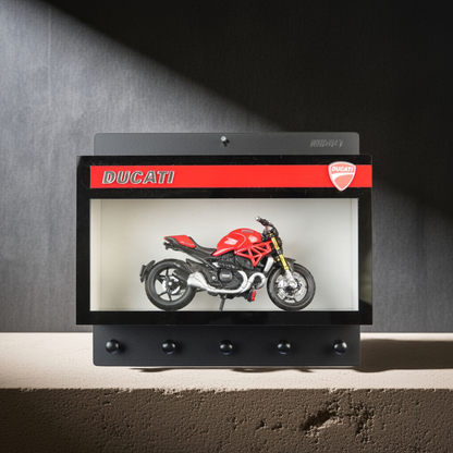Ducati Wall Key Hook Rack - Scale Model Motorcycle Display Case