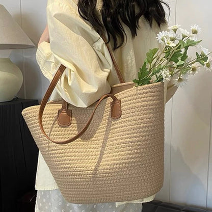 Luxury Beige Straw Tote Bag - Summer  Beach