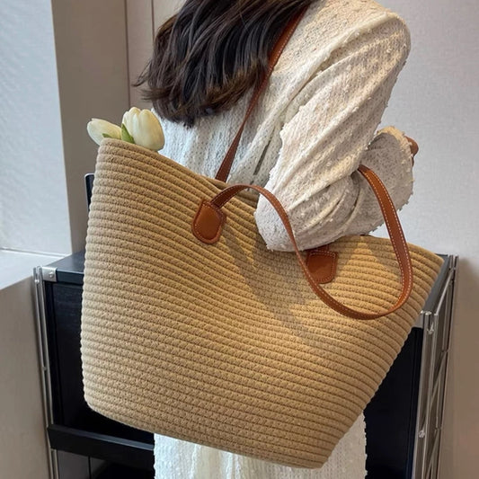 Luxury Caramel Straw Tote Bag - Summer  Beach