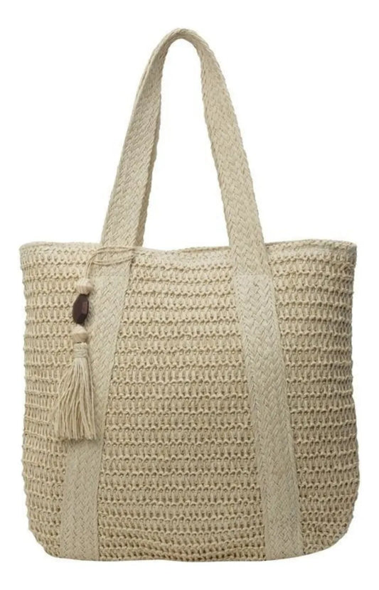 Luxury Large Beige Straw Tote Bag - Summer  Beach