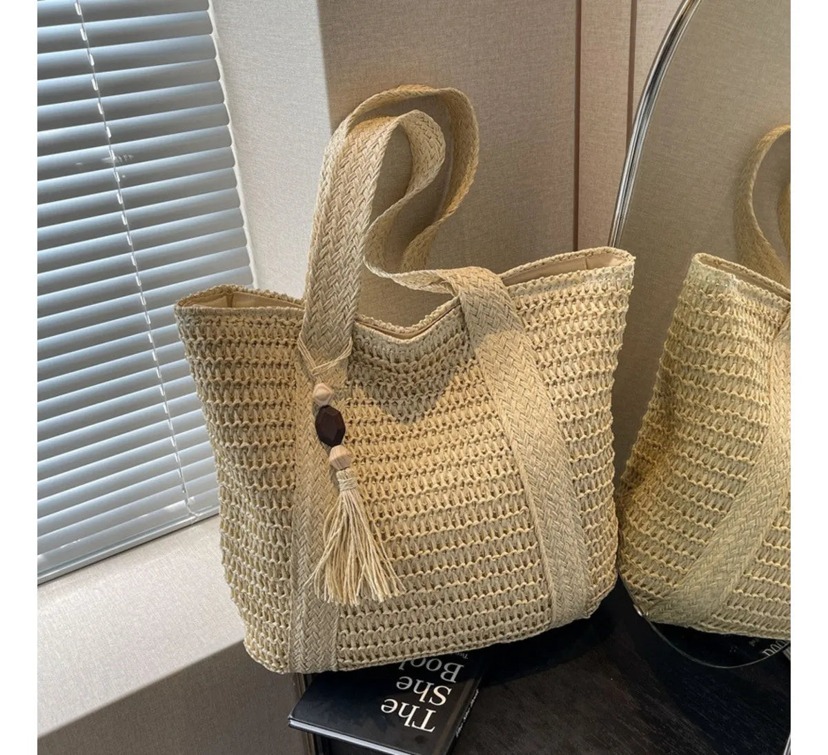Luxury Large Beige Straw Tote Bag - Summer  Beach