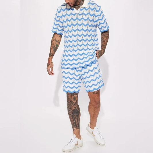Men's White and Blue Knit Set - Trend  Streetwear