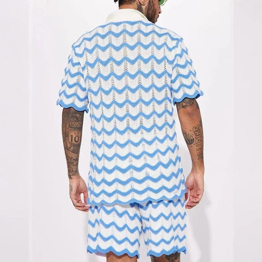 Men's White and Blue Knit Set - Trend  Streetwear