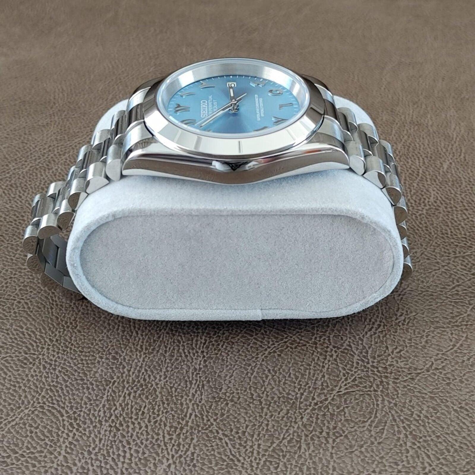 Seiko NH35 Datejust 39mm Ice Blue Arabic Dial | President Strap - Brazilian Shop