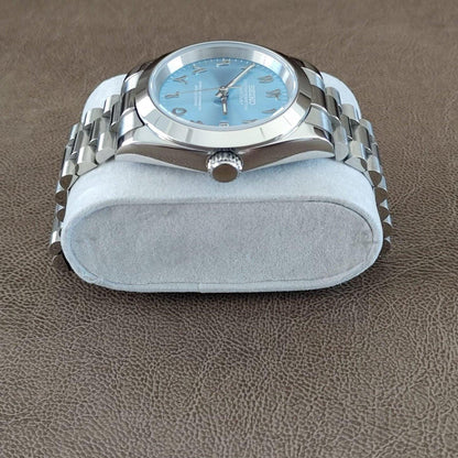 Seiko NH35 Datejust 39mm Ice Blue Arabic Dial | President Strap - Brazilian Shop