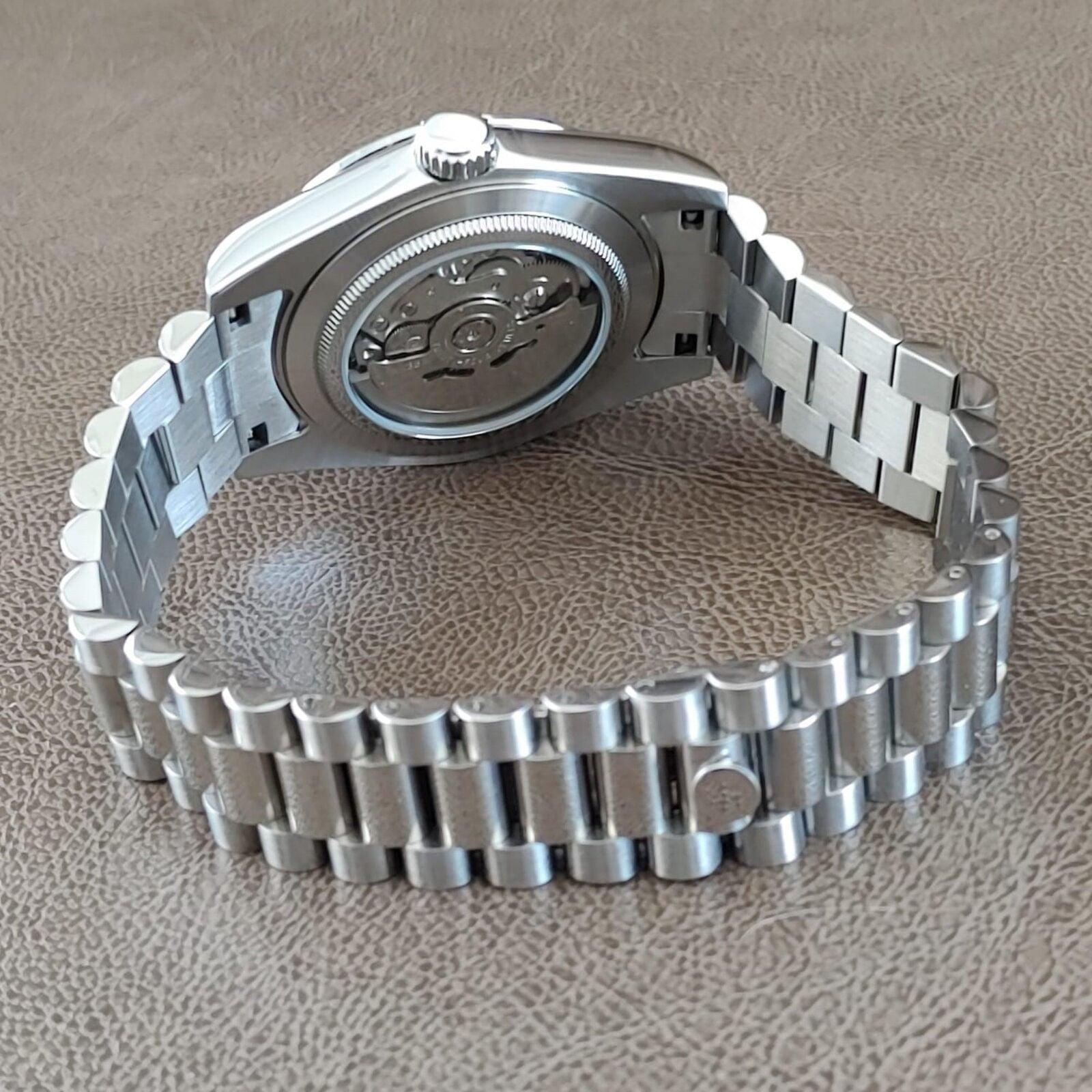 Seiko NH35 Datejust 39mm Ice Blue Arabic Dial | President Strap - Brazilian Shop
