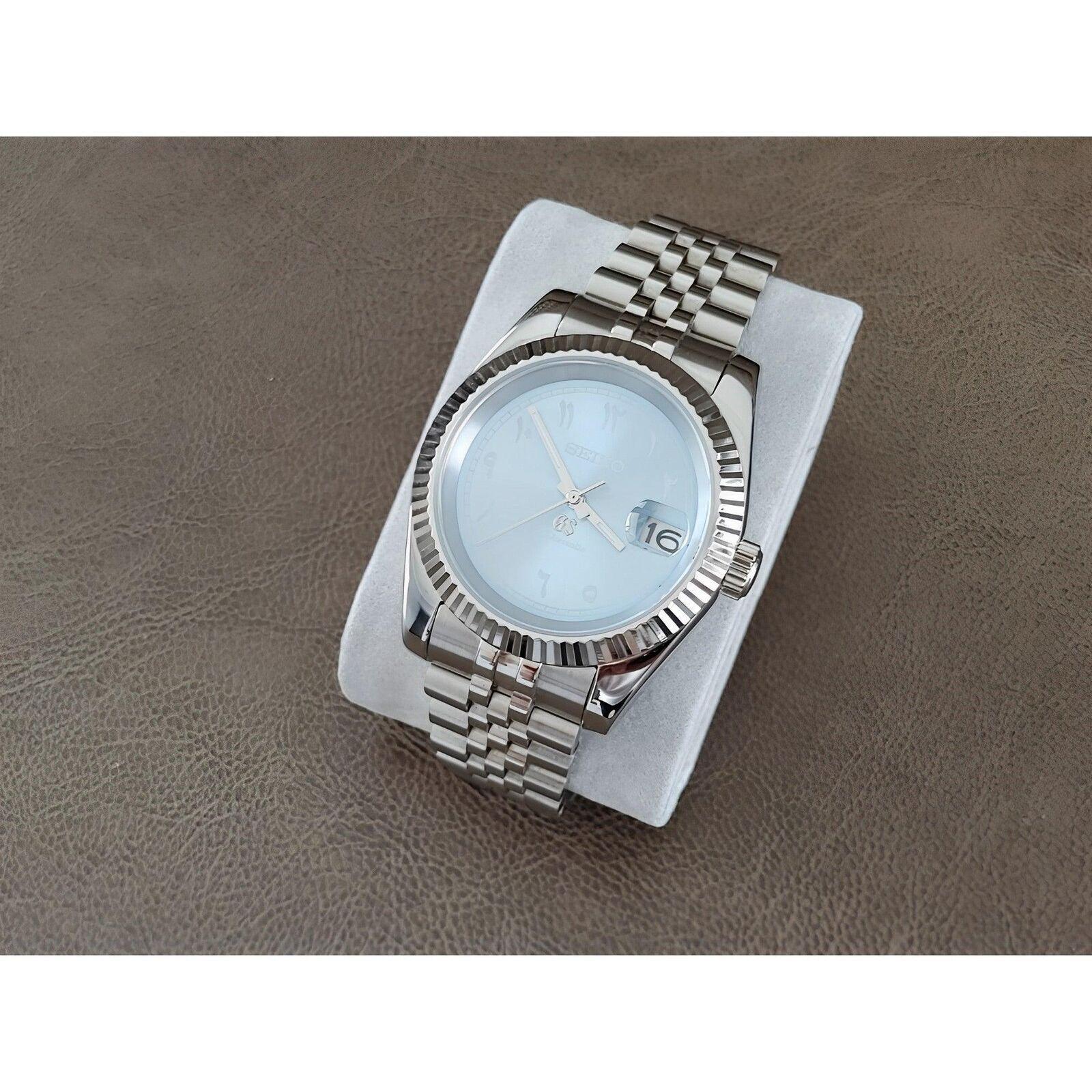 Seiko NH35 Datejust 39mm Ice Blue Arabic Dial | White Indices | Fluted Bezel - Brazilian Shop