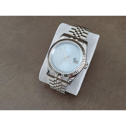 Seiko NH35 Datejust 39mm Ice Blue Arabic Dial | White Indices | Fluted Bezel - Brazilian Shop