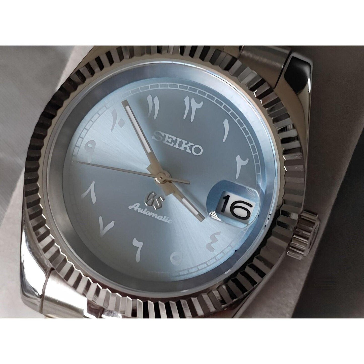 Seiko NH35 Datejust 39mm Ice Blue Arabic Dial | White Indices | Fluted Bezel - Brazilian Shop