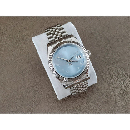 Seiko NH35 Datejust 39mm Ice Blue Arabic Dial | White Indices | Fluted Bezel - Brazilian Shop