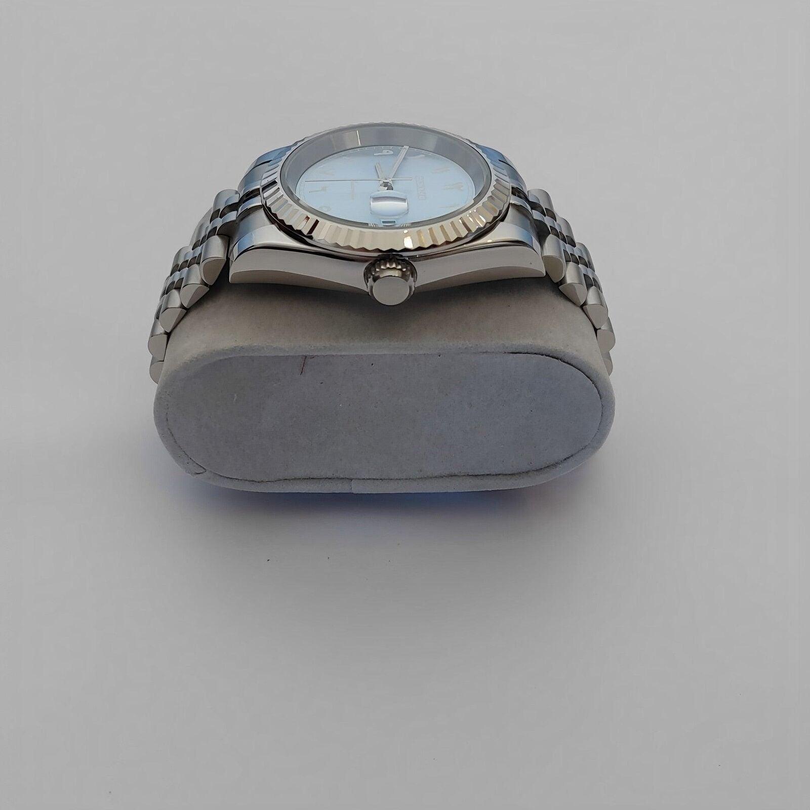 Seiko NH35 Datejust 39mm Platinum Ice Blue Arabic Dial | Fluted Bezel | Jubilee - Brazilian Shop