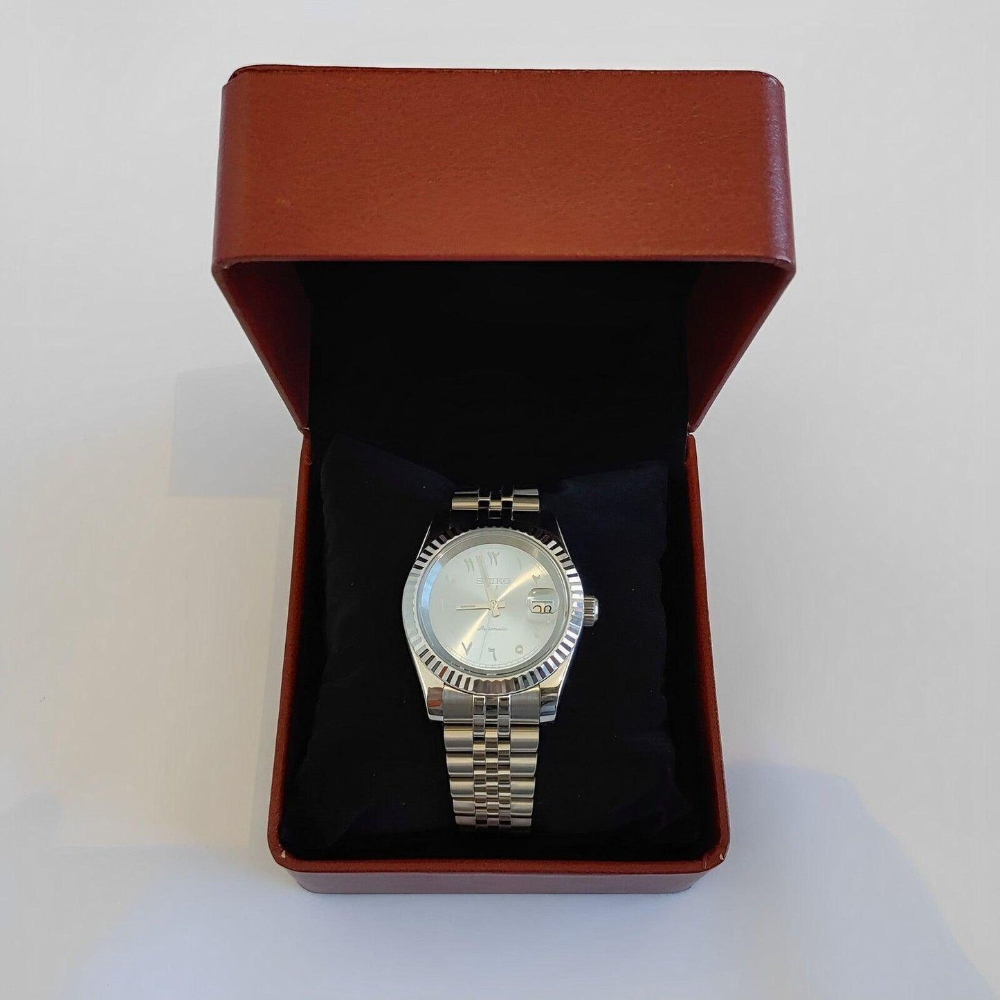 Seiko NH35 Datejust 39mm Platinum Ice Blue Arabic Dial | Fluted Bezel | Jubilee - Brazilian Shop