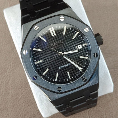 Seiko NH35 Royal Oak 41mm Black And Silver - Brazilian Shop