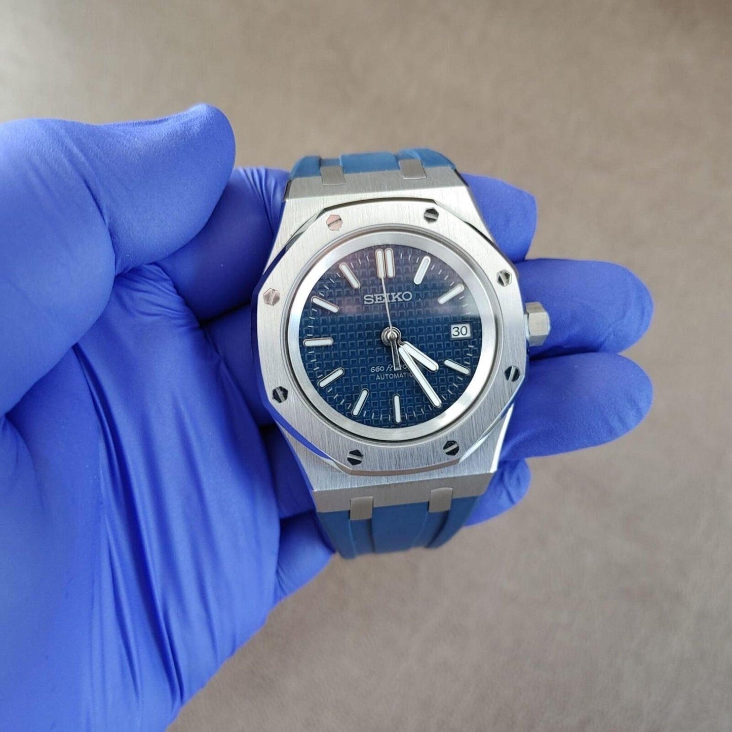 Seiko NH35 Royal Oak 41mm Navy Blue | Rubber Strap - Brazilian Shop